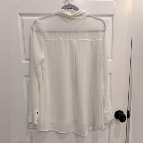Mudd Sheer Longsleeve Blouse Button up Top -cream Y2K - Picture 2 of 5